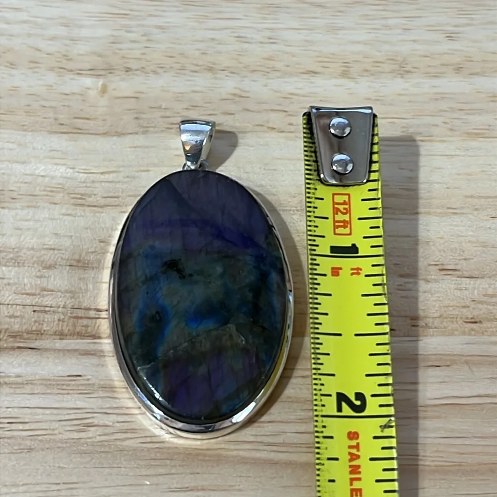 PURPLE LABRADORITE GEMSTONE 925 SOLID STERLING SILVER STATEMENT PENDANT - Picture 7 of 7